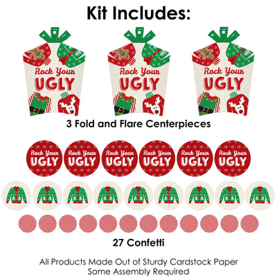 Ugly Sweater - Holiday and Christmas Party Decor and Confetti - Terrific Table Centerpiece Kit - Set of 30