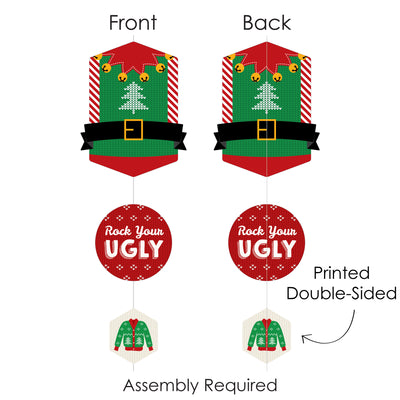 Ugly Sweater - Holiday and Christmas Party DIY Dangler Backdrop - Hanging Vertical Decorations - 30 Pieces