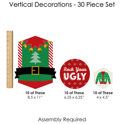 Ugly Sweater - Holiday and Christmas Party DIY Dangler Backdrop - Hanging Vertical Decorations - 30 Pieces
