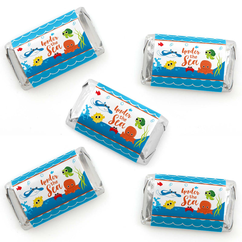 Under The Sea Critters - Mini Candy Bar Wrapper Stickers - Baby Shower or Birthday Party Small Favors - 40 Count