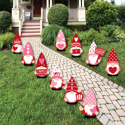 Valentine Gnomes - Lawn Decorations - Outdoor Valentine's Day Party Yard Decorations - 10 Piece