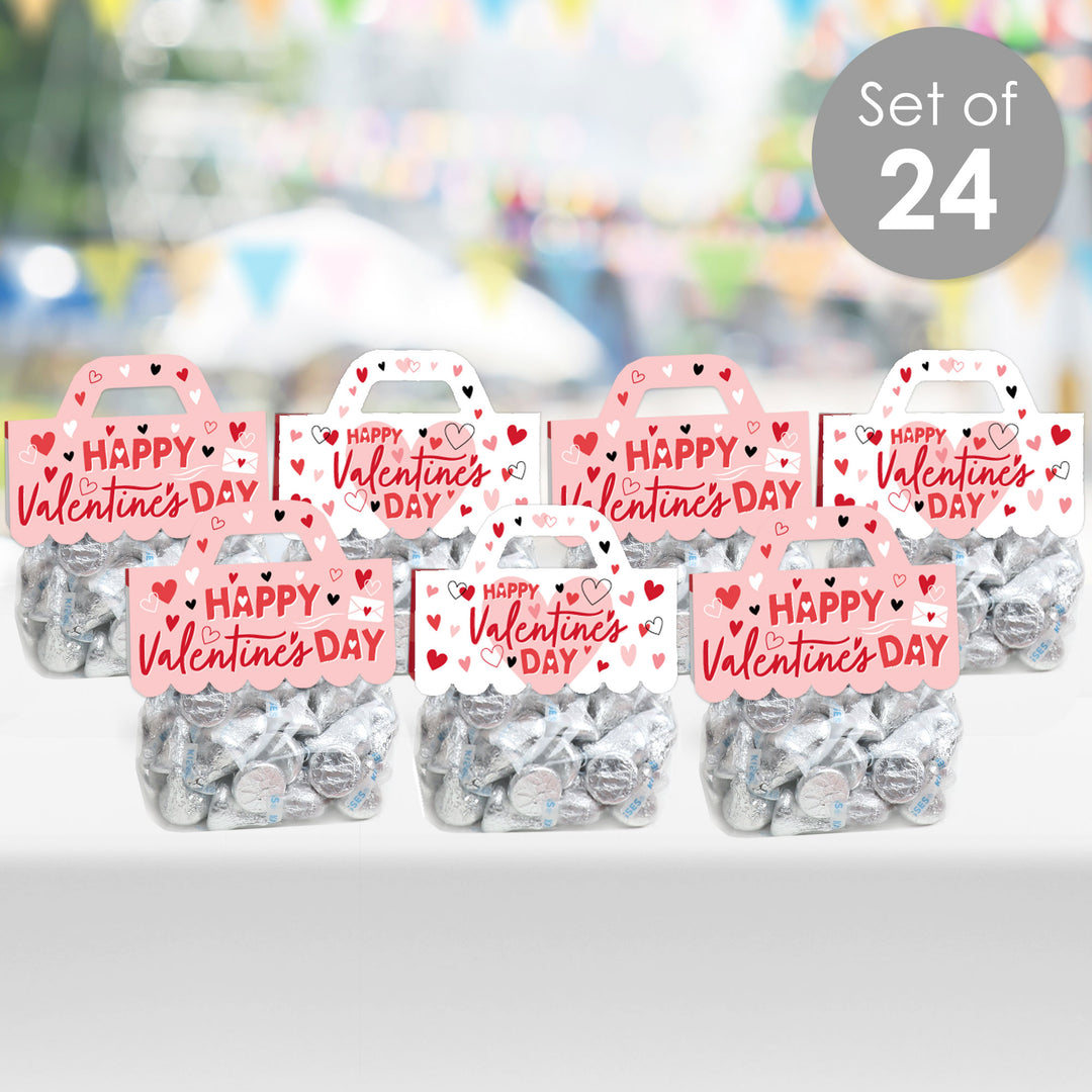 Happy Valentine’s Day - DIY Valentine Hearts Party Clear Goodie Favor Bag Labels - Candy Bags with Toppers - Set of 24