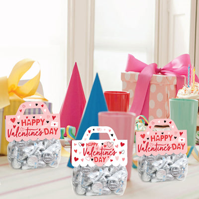 Happy Valentine’s Day - DIY Valentine Hearts Party Clear Goodie Favor Bag Labels - Candy Bags with Toppers - Set of 24