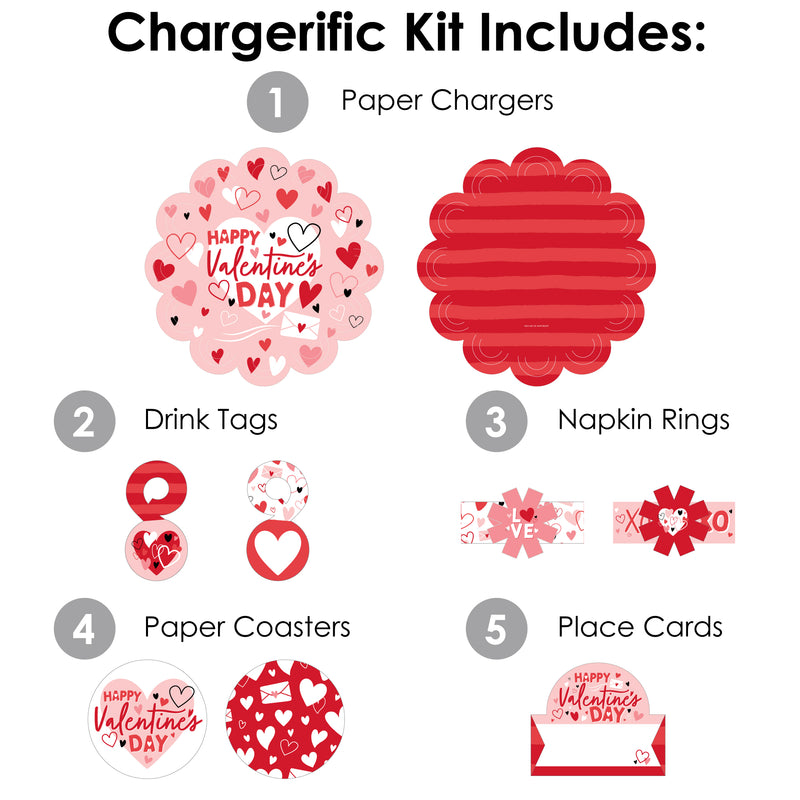 Happy Valentine’s Day - Valentine Hearts Party Paper Charger and Table Decorations - Chargerific Kit - Place Setting for 8