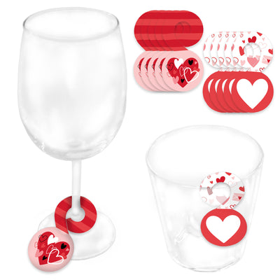 Happy Valentine’s Day - Valentine Hearts Party Paper Beverage Markers for Glasses - Drink Tags - Set of 24