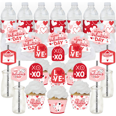 Happy Valentine’s Day - Valentine Hearts Party Favors and Cupcake Kit - Fabulous Favor Party Pack - 100 Pieces