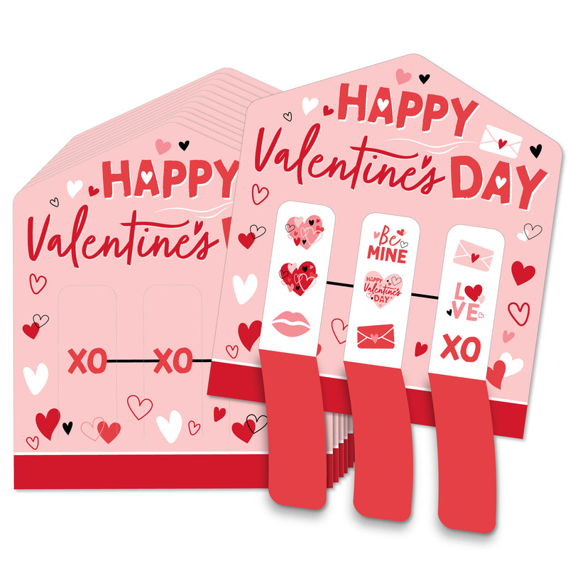 Happy Valentine’s Day - Valentine Hearts Party Game Pickle Cards - Pull Tabs 3-in-a-Row - Set of 12