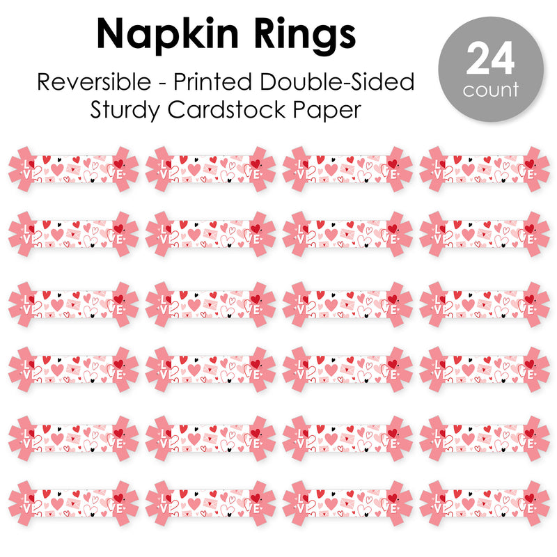 Happy Valentine’s Day - Valentine Hearts Party Paper Napkin Holder - Napkin Rings - Set of 24