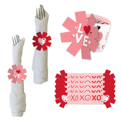 Happy Valentine’s Day - Valentine Hearts Party Paper Napkin Holder - Napkin Rings - Set of 24