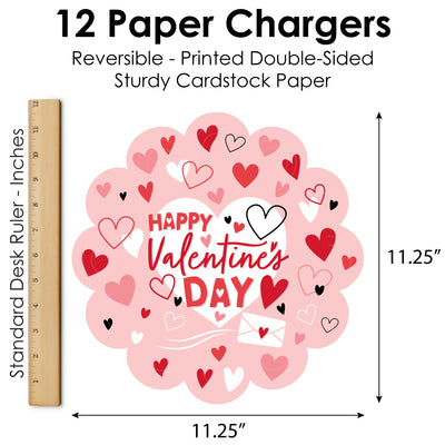 Happy Valentine’s Day - Valentine Hearts Party Round Table Decorations - Paper Chargers - Place Setting For 12