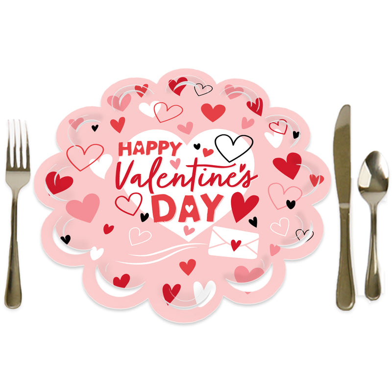 Happy Valentine’s Day - Valentine Hearts Party Round Table Decorations - Paper Chargers - Place Setting For 12