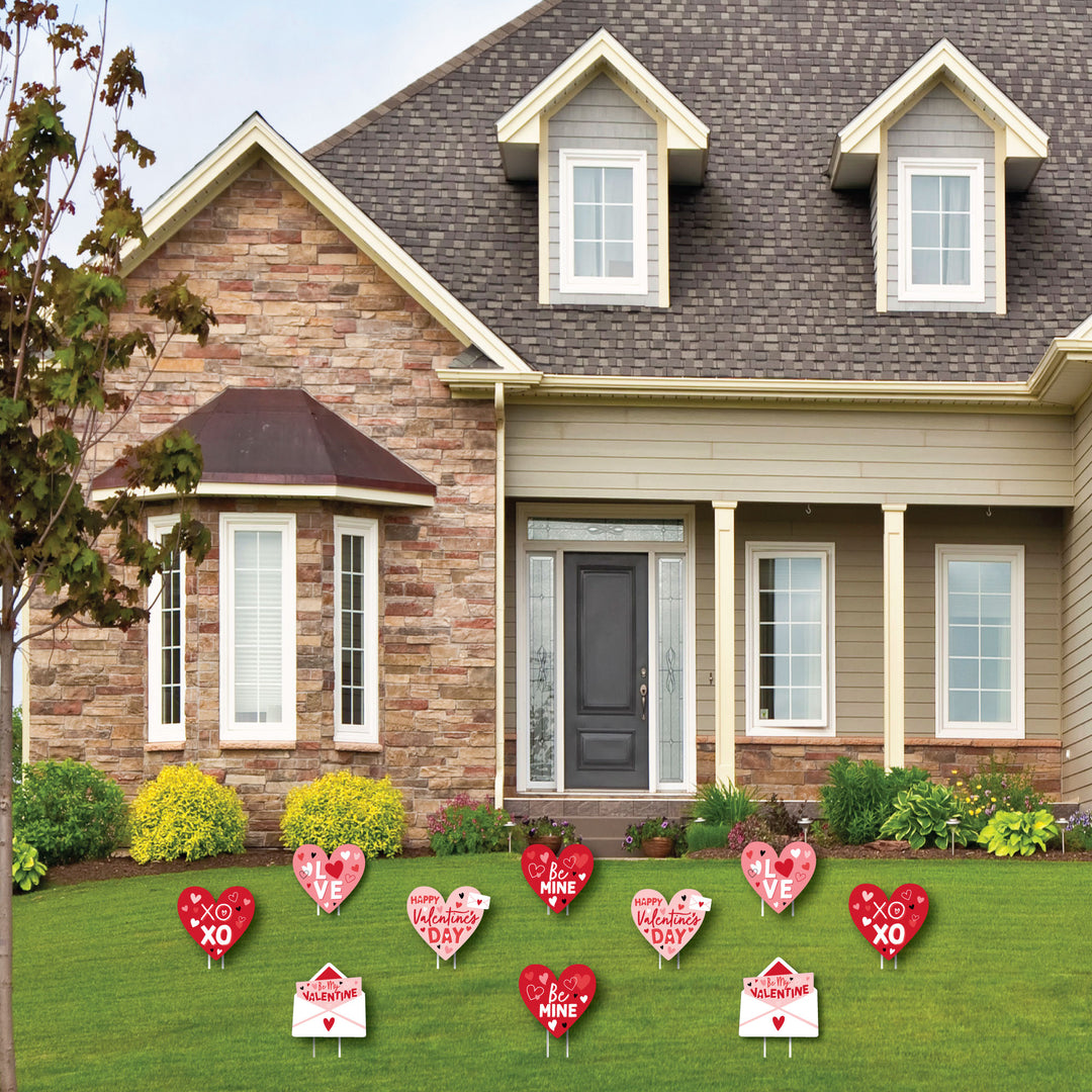 Happy Valentine's Day - Hearts, Envelope Lawn Decorations - Outdoor Valentine Hearts Party Yard Decorations - 10 Piece