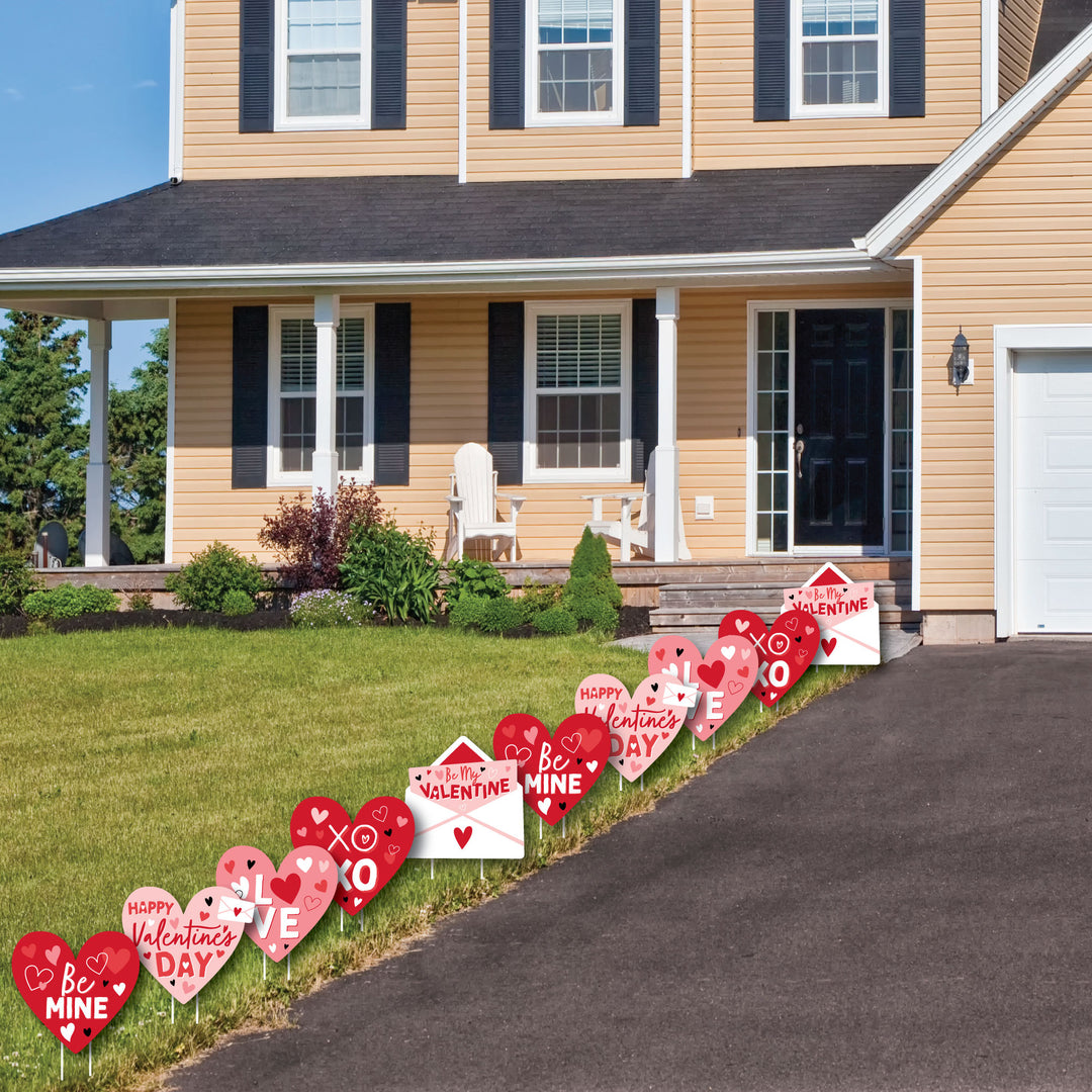 Happy Valentine's Day - Hearts, Envelope Lawn Decorations - Outdoor Valentine Hearts Party Yard Decorations - 10 Piece
