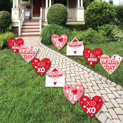 Happy Valentine's Day - Hearts, Envelope Lawn Decorations - Outdoor Valentine Hearts Party Yard Decorations - 10 Piece