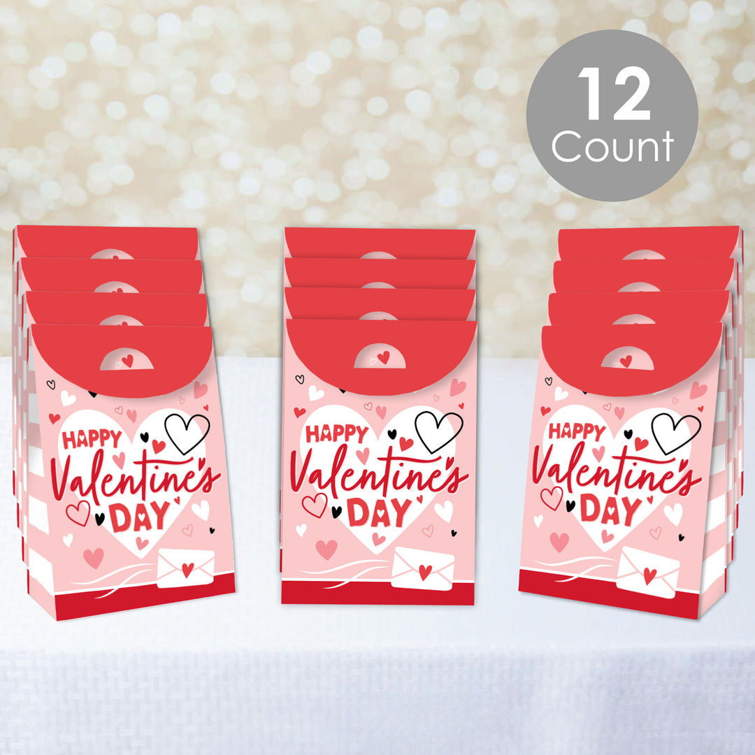 Happy Valentine’s Day - Valentine Hearts Gift Favor Bags - Party Goodie Boxes - Set of 12