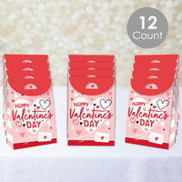 Happy Valentine’s Day - Valentine Hearts Gift Favor Bags - Party Goodie Boxes - Set of 12
