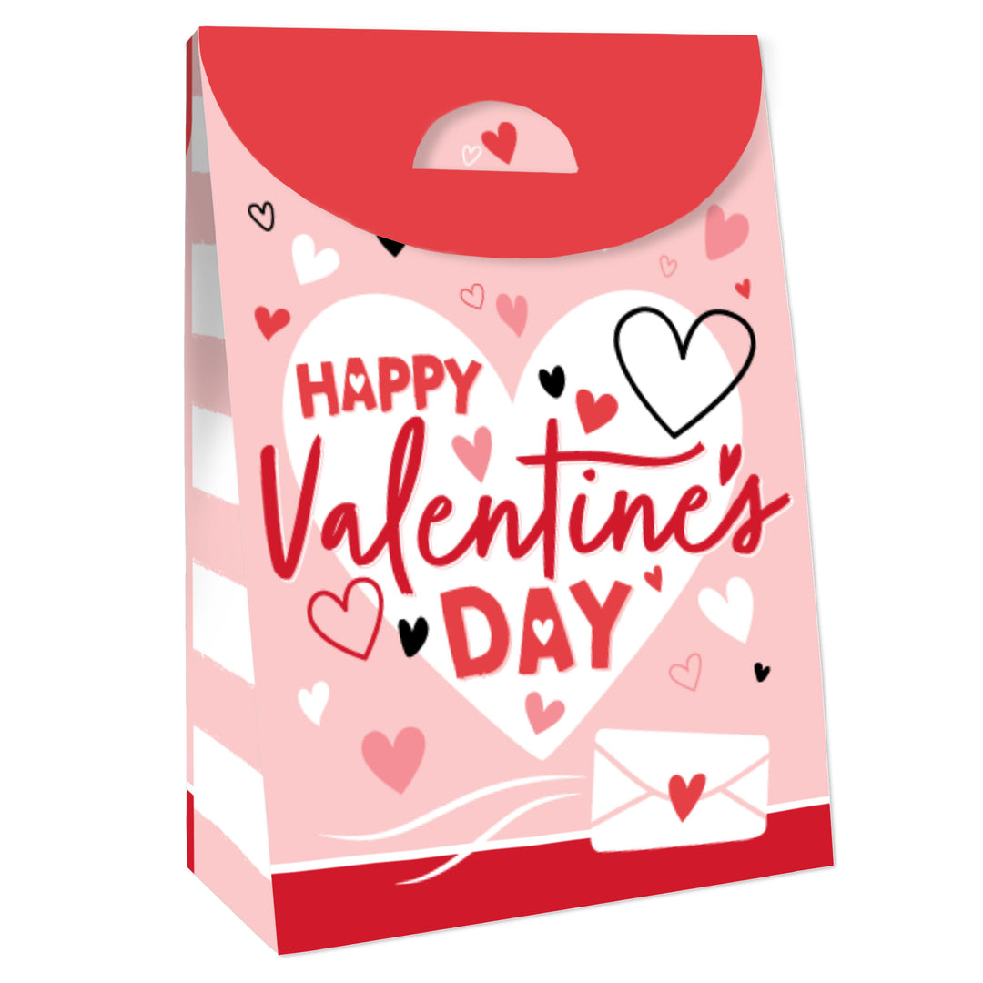 Happy Valentine’s Day - Valentine Hearts Gift Favor Bags - Party Goodie Boxes - Set of 12
