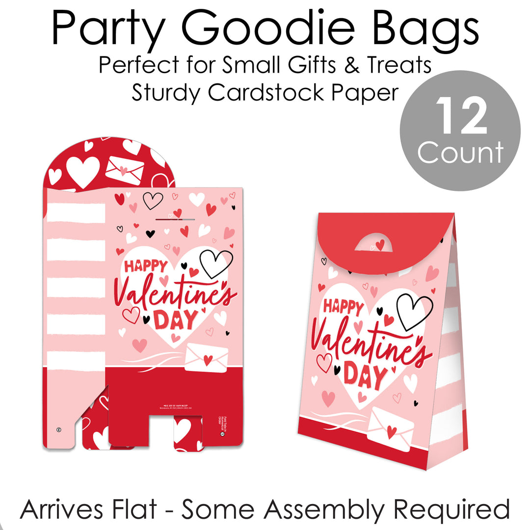 Happy Valentine’s Day - Valentine Hearts Gift Favor Bags - Party Goodie Boxes - Set of 12