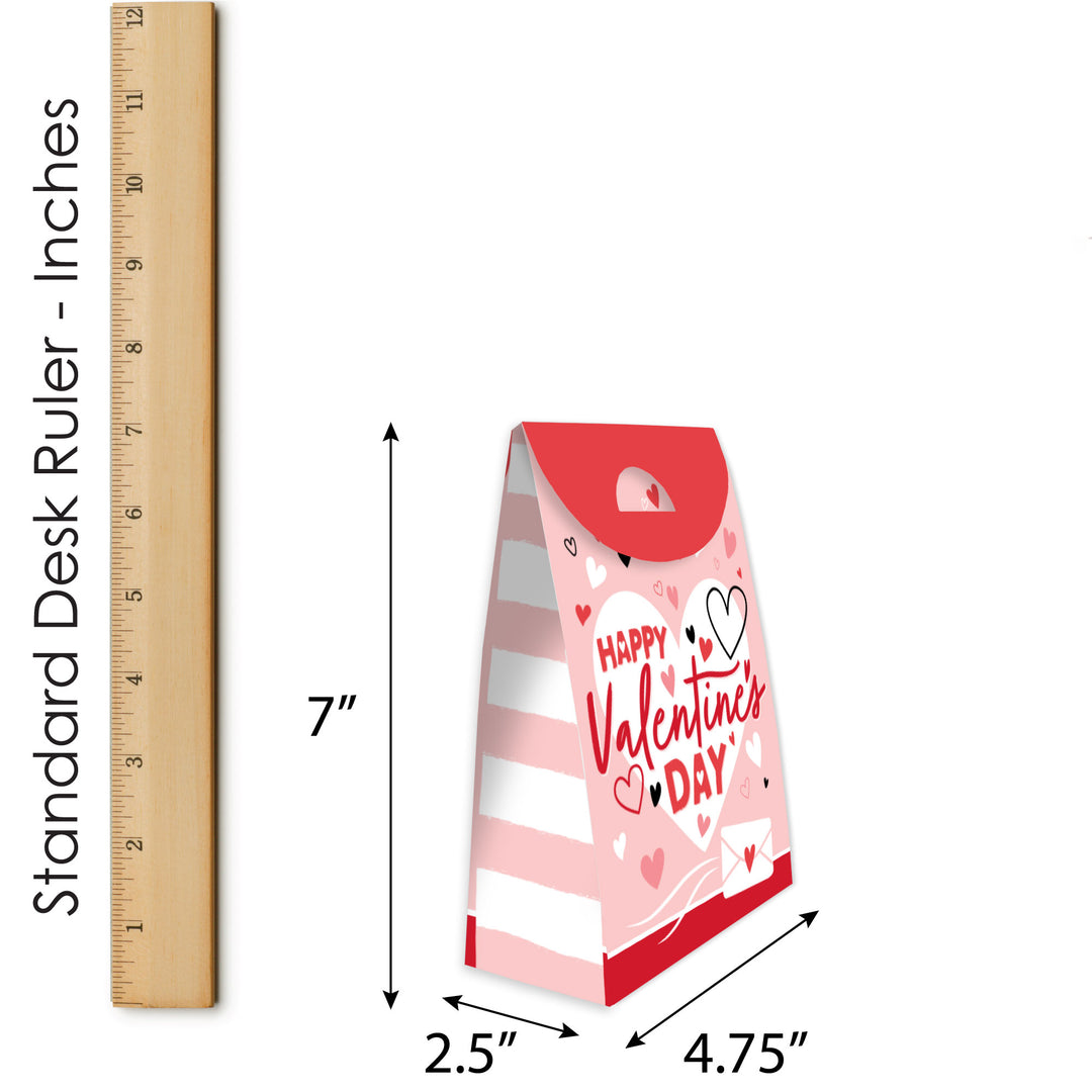 Happy Valentine’s Day - Valentine Hearts Gift Favor Bags - Party Goodie Boxes - Set of 12