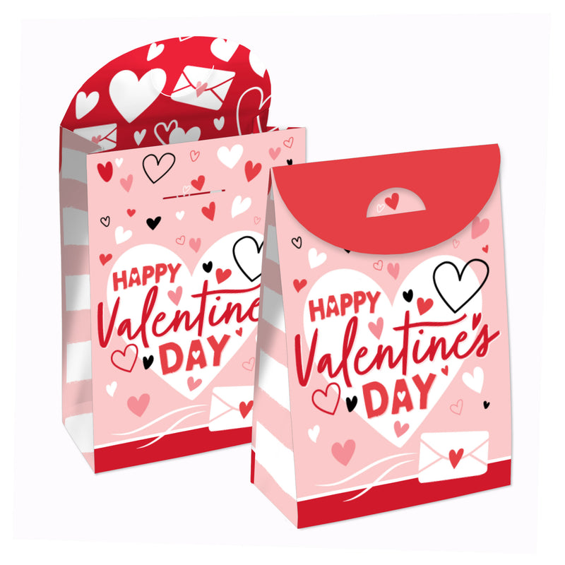 Happy Valentine’s Day - Valentine Hearts Gift Favor Bags - Party Goodie Boxes - Set of 12