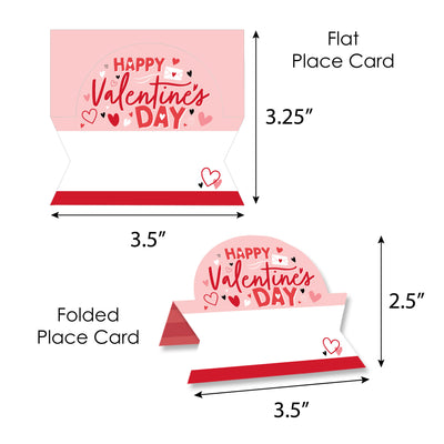 Happy Valentine’s Day - Valentine Hearts Party Tent Buffet Card - Table Setting Name Place Cards - Set of 24