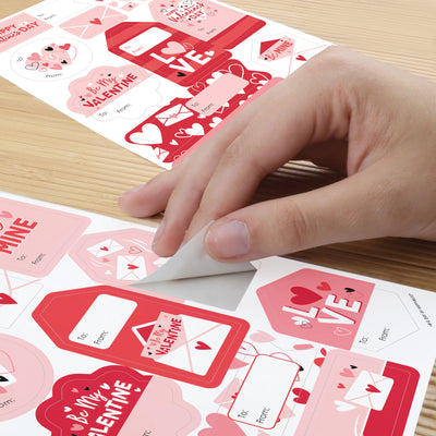 Happy Valentine’s Day - Assorted Valentine Hearts Party Gift Tag Labels - To and From Stickers - 12 Sheets - 120 Stickers