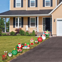 Very Merry Christmas - Santa, Elves, Penguins, Reindeer, Snowman, Sleigh, Ornaments Lawn Decorations - Outdoor Holiday Santa Claus Party Yard Decorations - 10 Piece