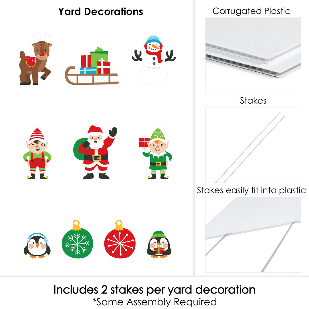 Very Merry Christmas - Santa, Elves, Penguins, Reindeer, Snowman, Sleigh, Ornaments Lawn Decorations - Outdoor Holiday Santa Claus Party Yard Decorations - 10 Piece