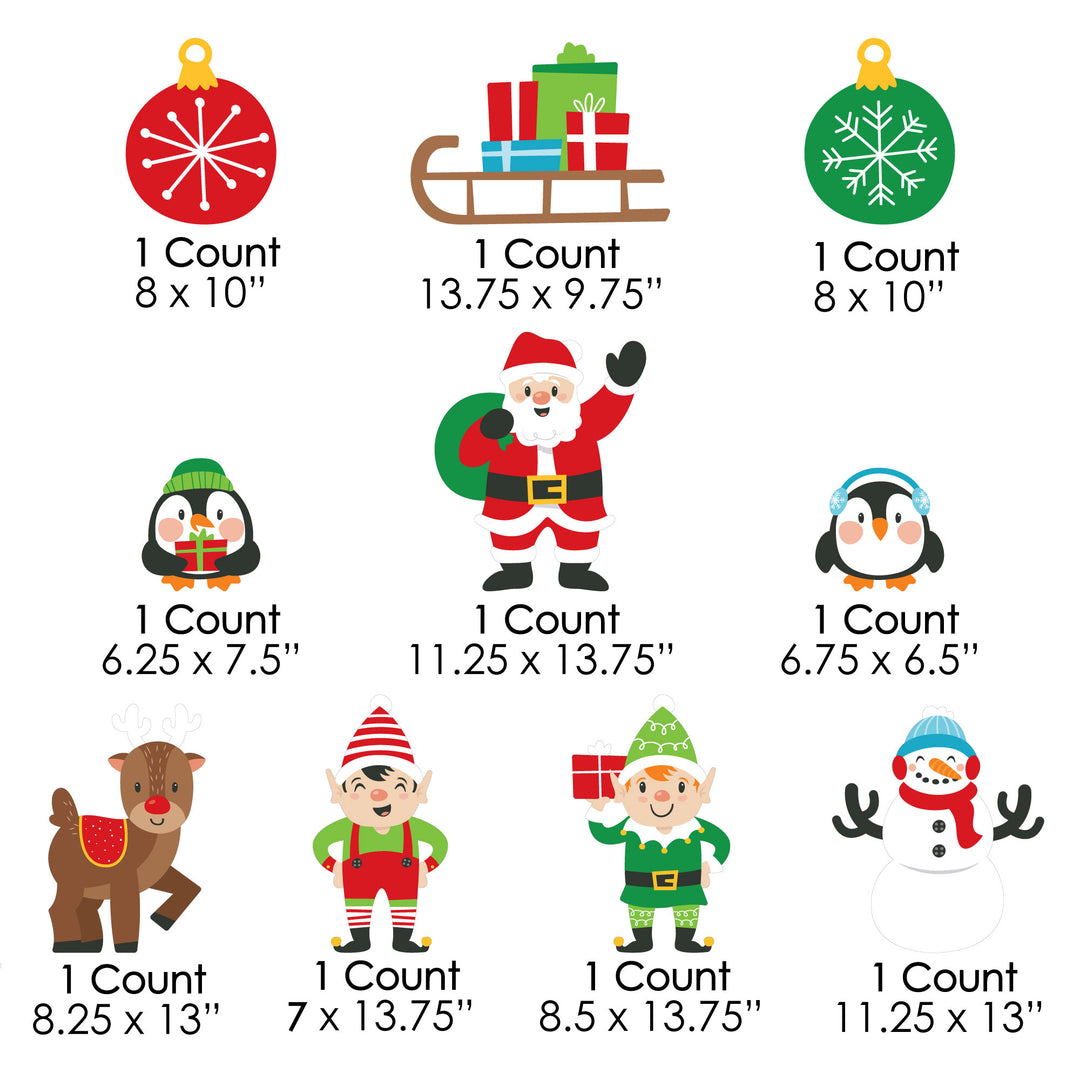 Very Merry Christmas - Santa, Elves, Penguins, Reindeer, Snowman, Sleigh, Ornaments Lawn Decorations - Outdoor Holiday Santa Claus Party Yard Decorations - 10 Piece