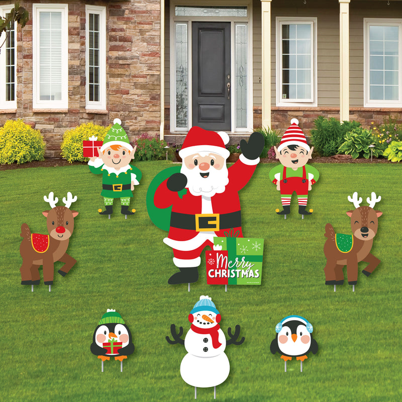 Very Merry Christmas - Yard Sign and Outdoor Lawn Decorations - Holiday Santa Claus Party Yard Signs - Set of 8