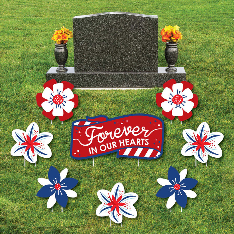 Veteran Memorial - Yard Sign & Outdoor Lawn Cemetery Grave Decorations - Memorial Cemetery Yard Signs - Set of 8