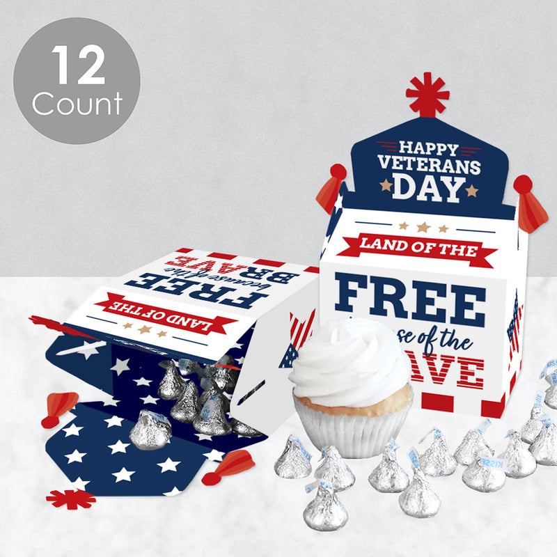 Happy Veterans Day - Treat Box Party Favors - Patriotic Goodie Gable Boxes - Set of 12