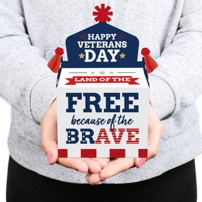 Happy Veterans Day - Treat Box Party Favors - Patriotic Goodie Gable Boxes - Set of 12