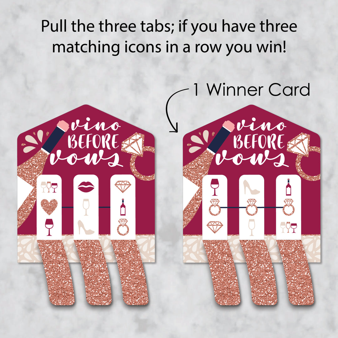 Vino Before Vows - Winery Bridal Shower or Bachelorette Party Game Pickle Cards - Pull Tabs 3-in-a-Row - Set of 12