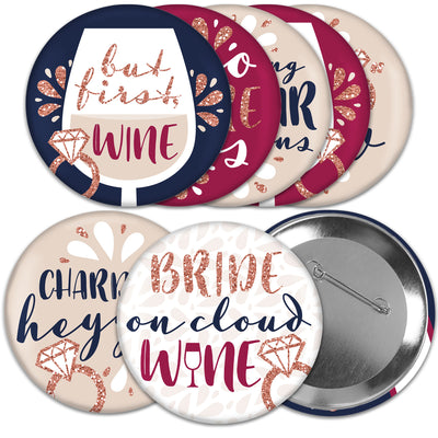 Vino Before Vows - 3 inch Winery Bridal Shower or Bachelorette Party Badge - Pinback Buttons - Set of 8
