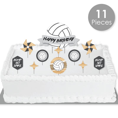 Bump, Set, Spike - Volleyball - Birthday Party Cake Decorating Kit - Happy Birthday Cake Topper Set - 11 Pieces