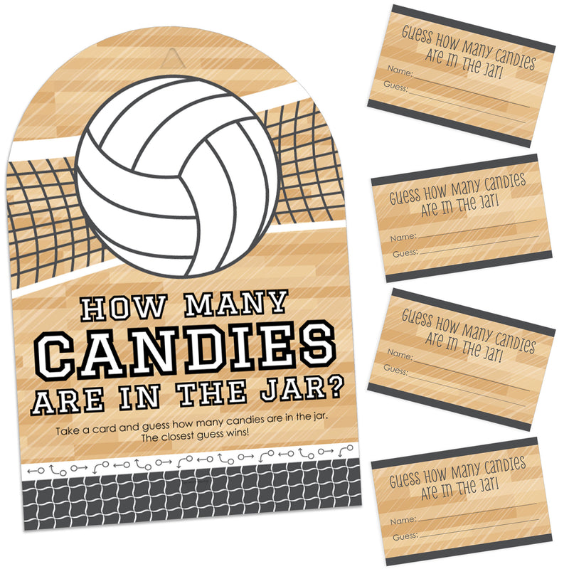 Bump, Set, Spike - Volleyball - How Many Candies Baby Shower or Birthday Party Game - 1 Stand and 40 Cards - Candy Guessing Game