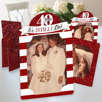 A set of red and white striped paper photo frames with '40 years We Still Do' text, designed for 4x6 photos, displayed with example photos.