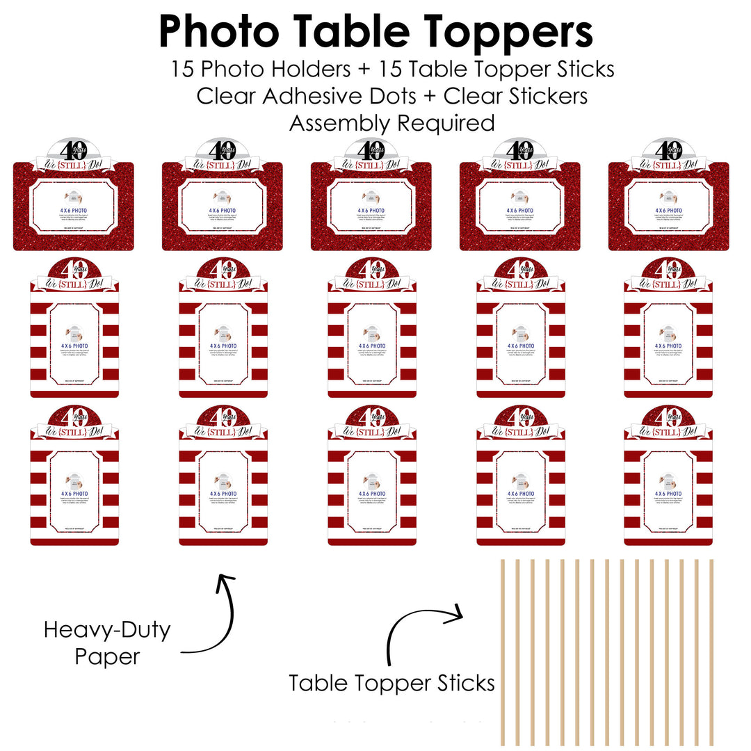 We Still Do - 40th Wedding Anniversary - Anniversary Party Picture Centerpiece Sticks - Photo Table Toppers - 15 Pieces