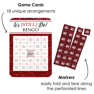 We Still Do - 40th Wedding Anniversary - Find the Guest Bingo Cards and Markers - Anniversary Party Bingo Game - Set of 18