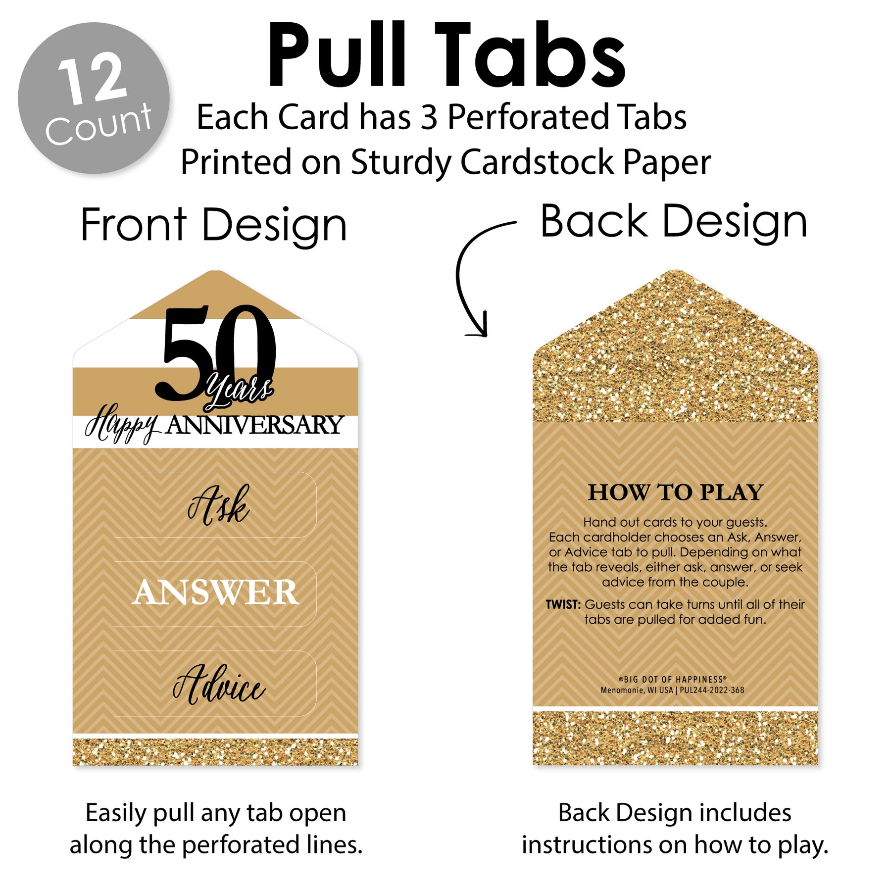 We Still Do - 50th Wedding Anniversary - Anniversary Party Game Pickle Cards - Advice Conversation Starters Pull Tabs - Set of 12 | BigDotOfHappiness.com – Big Dot of Happiness LLC we-still-do-50th-wedding-anniversary-anniversary-party-game-pickle-cards-advice-conversation-starters-pull-tabs-set-of-12-bigdotofhappiness-com-big-dot-of-happiness-llc