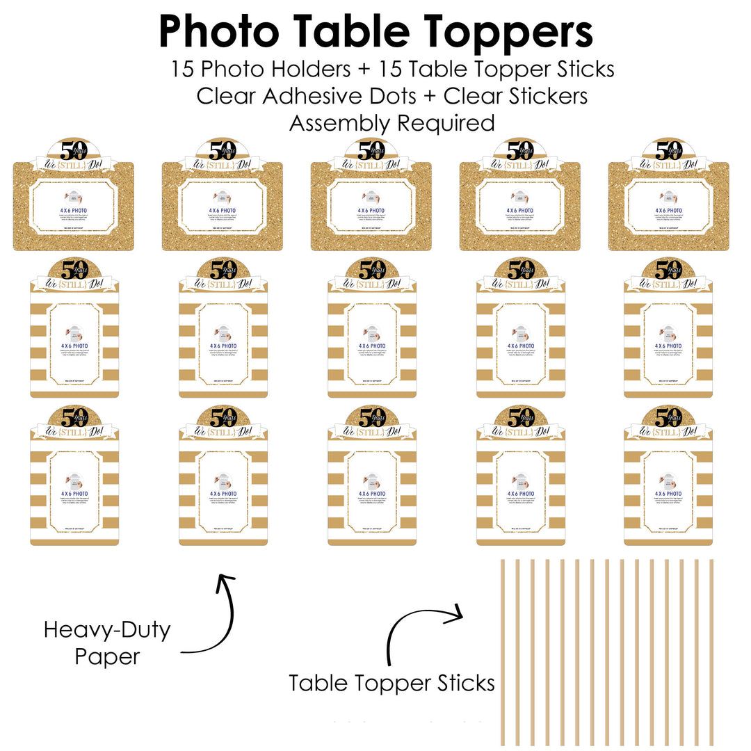 We Still Do - 50th Wedding Anniversary - Anniversary Party Picture Centerpiece Sticks - Photo Table Toppers - 15 Pieces