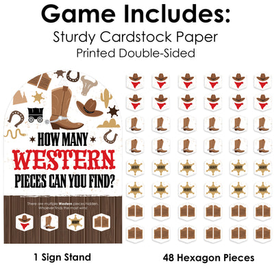 Western Hoedown - Wild West Cowboy Party Scavenger Hunt - 1 Stand and 48 Game Pieces - Hide and Find Game