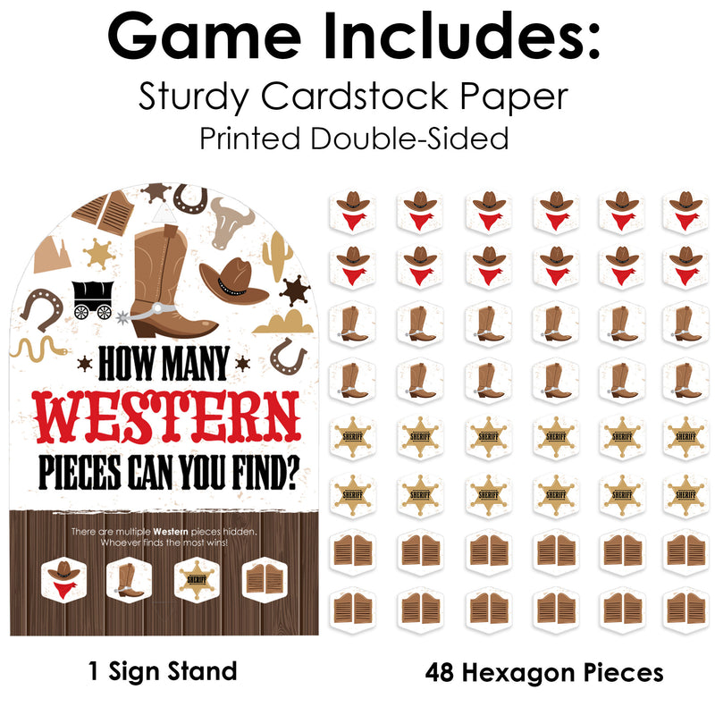 Western Hoedown - Wild West Cowboy Party Scavenger Hunt - 1 Stand and 48 Game Pieces - Hide and Find Game