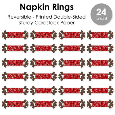 Western Hoedown - Wild West Cowboy Party Paper Napkin Holder - Napkin Rings - Set of 24