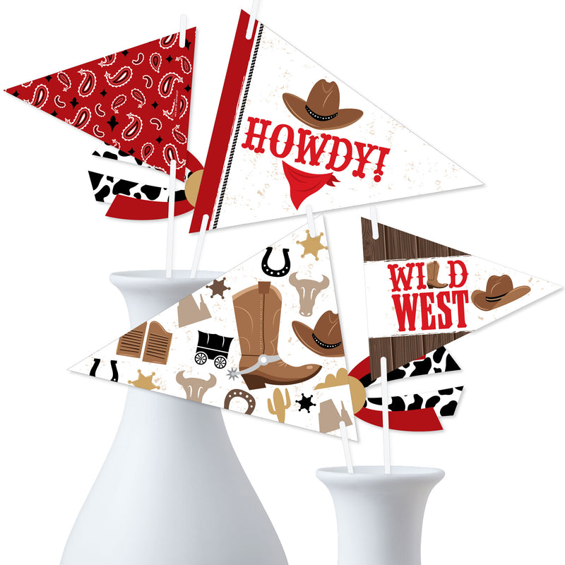 Western Hoedown - Triangle Wild West Cowboy Party Photo Props - Pennant Flag Centerpieces - Set of 20