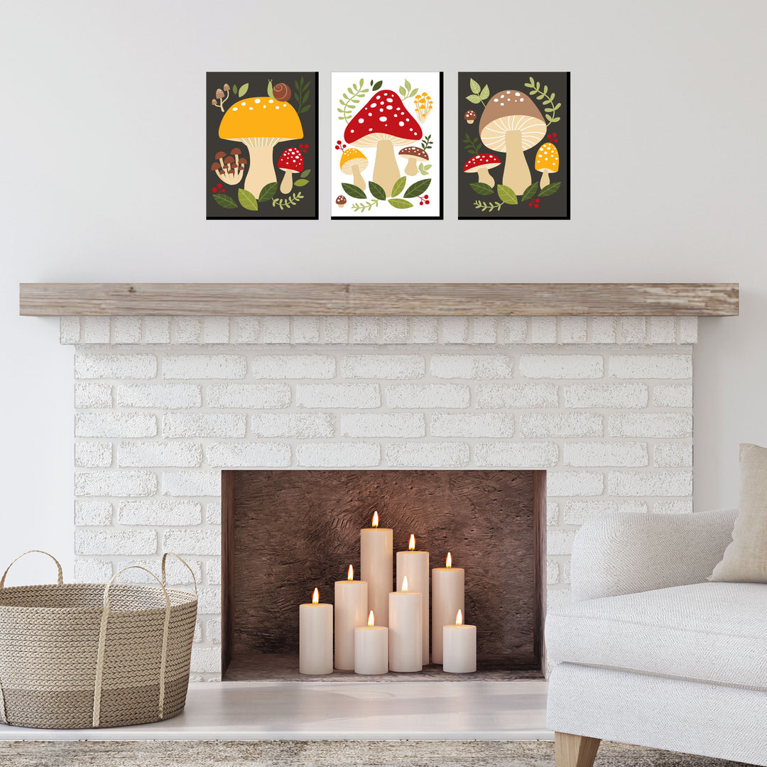 Wild Mushrooms - Red Toadstool Wall Art and Kitchen Room Decor - 7.5 x 10 inches - Set of 3 Prints