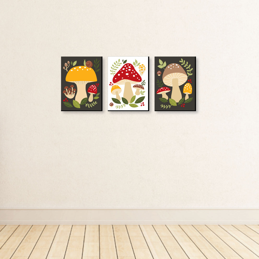 Wild Mushrooms - Red Toadstool Wall Art and Kitchen Room Decor - 7.5 x 10 inches - Set of 3 Prints