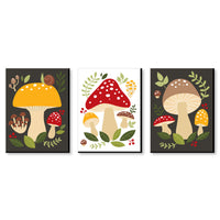 Wild Mushrooms - Red Toadstool Wall Art and Kitchen Room Decor - 7.5 x 10 inches - Set of 3 Prints