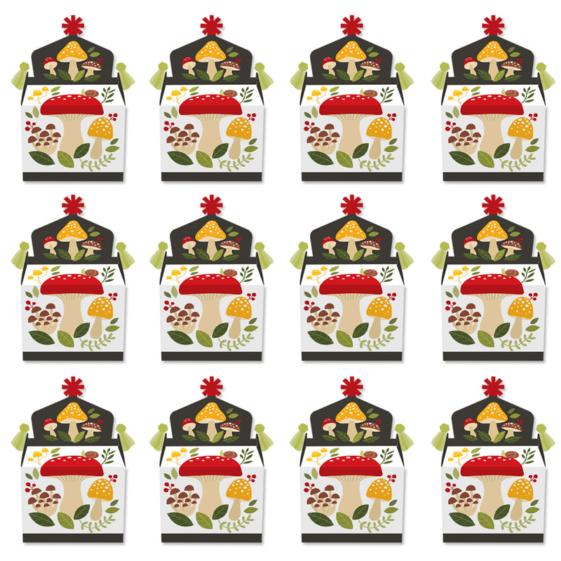Wild Mushrooms - Treat Box Party Favors - Red Toadstool Party Goodie Gable Boxes - Set of 12